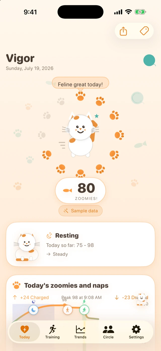 Neko theme with a cat whose pose tracks your energy