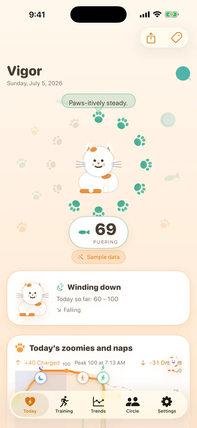 Neko theme with a cat whose pose tracks your energy