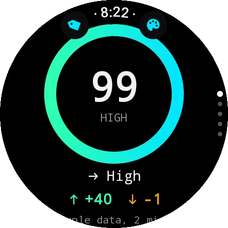 Round watch glance in the OLED look, true black with a bright ring
