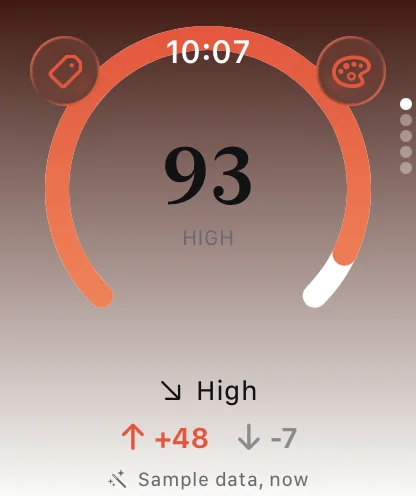 Watch glance: the body-energy score with the day's charge and drain