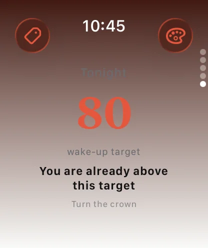 Watch page for tonight's wake-up target, dialled with the crown